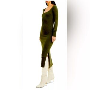 French Connection Babysoft Square Neck Midi Dress - Olive Green Size M